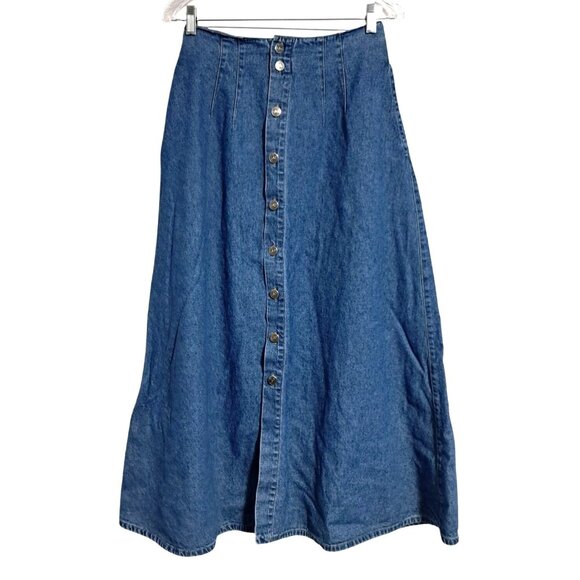 Liz Claiborne Dresses & Skirts - 90s Liz Wear Liz Claiborne Lace-Up Back Denim Maxi Skirt Button Front Boho Prari